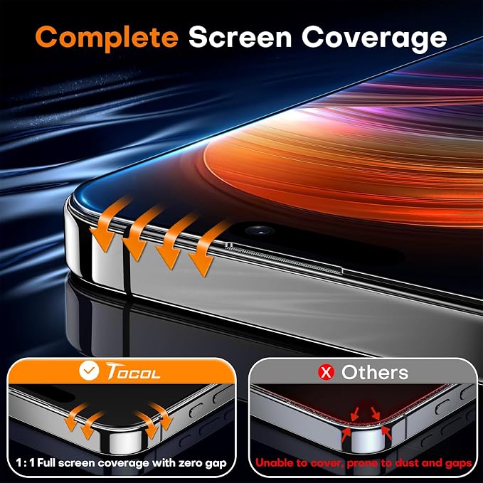 TOCOL for iPhone Air Screen Protector 9H Hardness Military Grade Shatterproof HD Tempered Glass Full Coverage Easy Installation 2 Pack