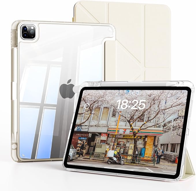 Clear Case for New iPad Pro 11 Inch Case M5/M4 2025/2024 (6th/5th Generation) Slim Shockproof TPU Cover with Pencil Holder Multi-Angle Stand &amp Auto Wake/Sleep (Black)