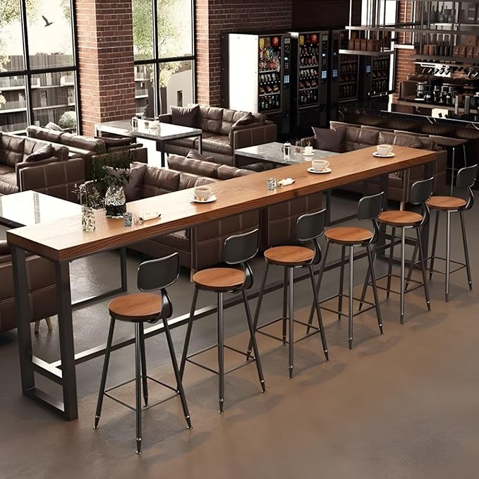 RUNNUP Farmhouse Bar Table Solid Wood Rectangle Bar Height Table for Kitchen Coffee Shop Window Small Space -Table Only(78.7" L x 15.7" W x 41.3" H)