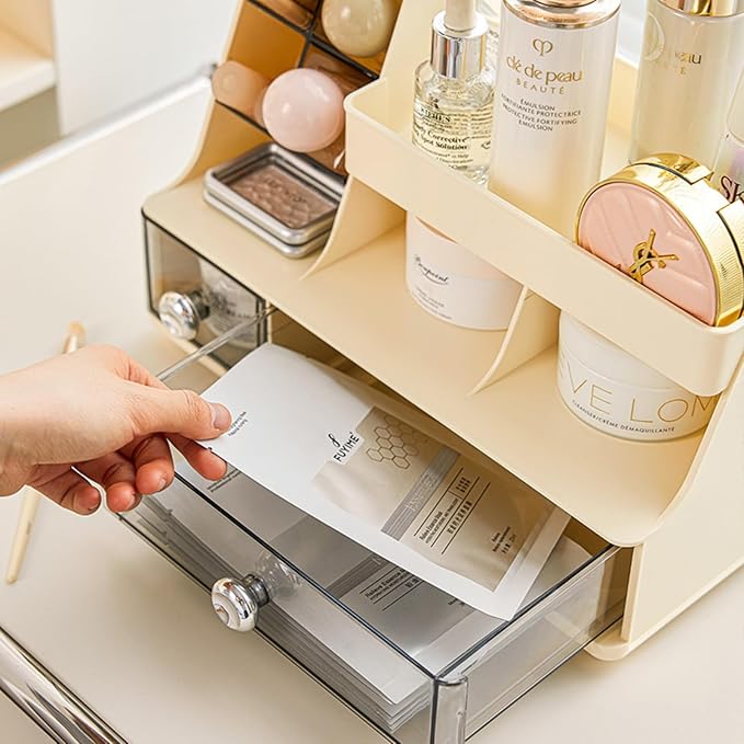 Makeup Organizer with Drawers for Vanity,Bathroom Countertop Organizer with Brushes Holder,Skincare Storage Organizer,Perfect Cosmetic Display Case for Your Beauty Essential