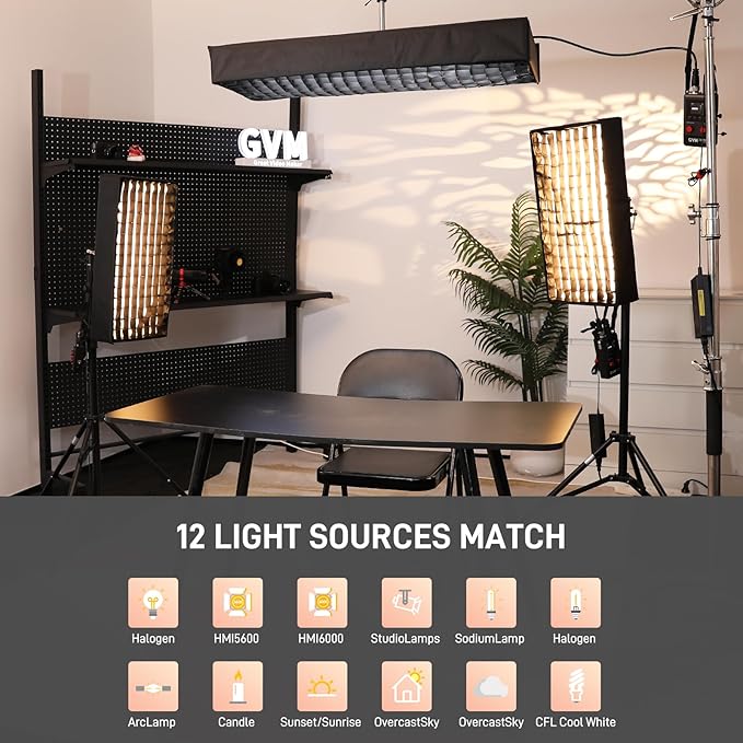 GVM Z200B Flexible LED Light Panel with Bluetooth Control, 200W Photography Light with Zipper Splicable, 2700K-6800K, Ultra-Thin 12"x36" Video Light with Softbox for Studio, Film, Vlog, Photography
