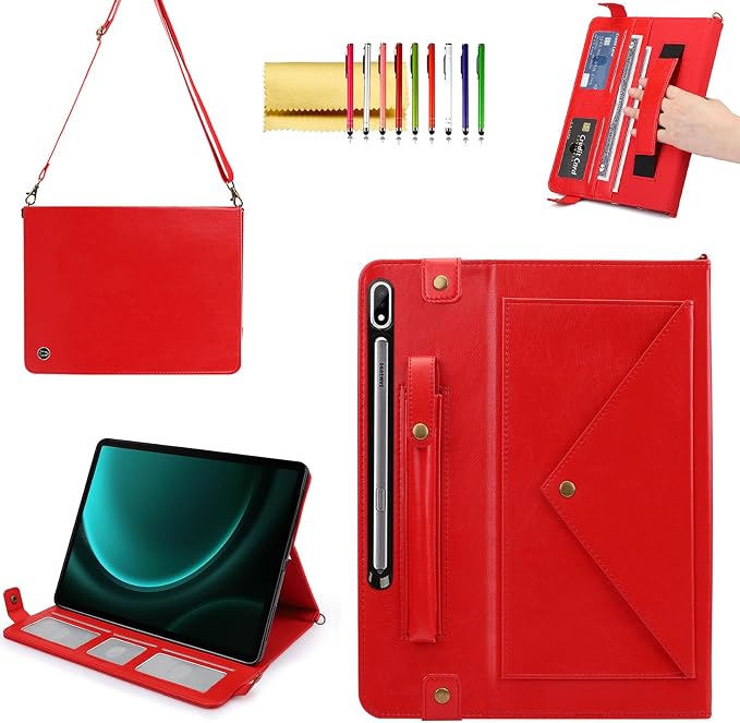 Handbag Case for Samsung Galaxy Tab S10 FE/S9 FE 10.9/S9/S8/S7 11 Techcircle Folio Stand Crossbody Wallet Protective Cover with S Pen Holder &amp Card Slots Hand Strap &amp Shoulder Strap Black