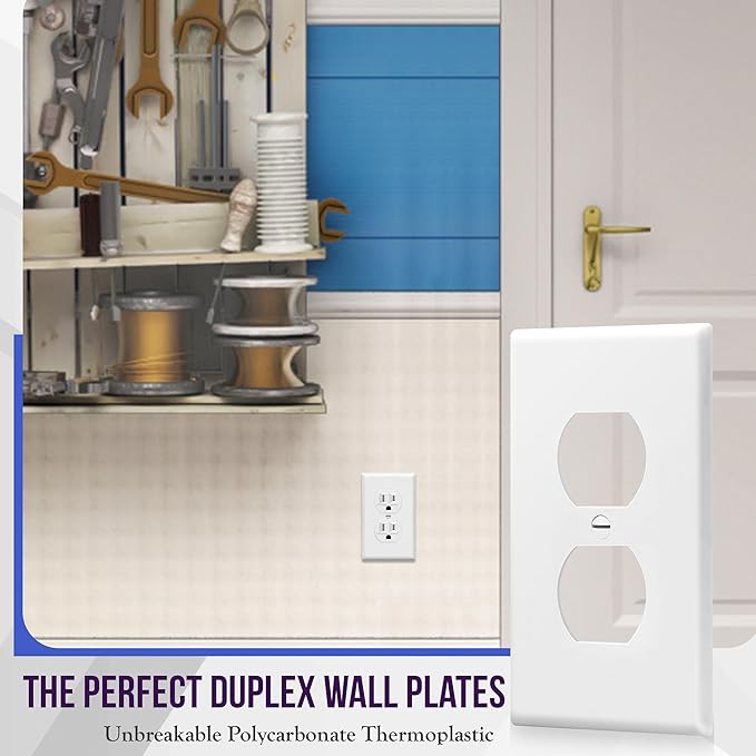 ENERLITES Duplex Wall Plates Kit, Electrical Outlet Covers, Standard Size 1-Gang 4.50" x 2.76", Unbreakable Polycarbonate Thermoplastic, Electric Receptacle Plug Covers, 8821-W-20PCS, White (20 Pack)