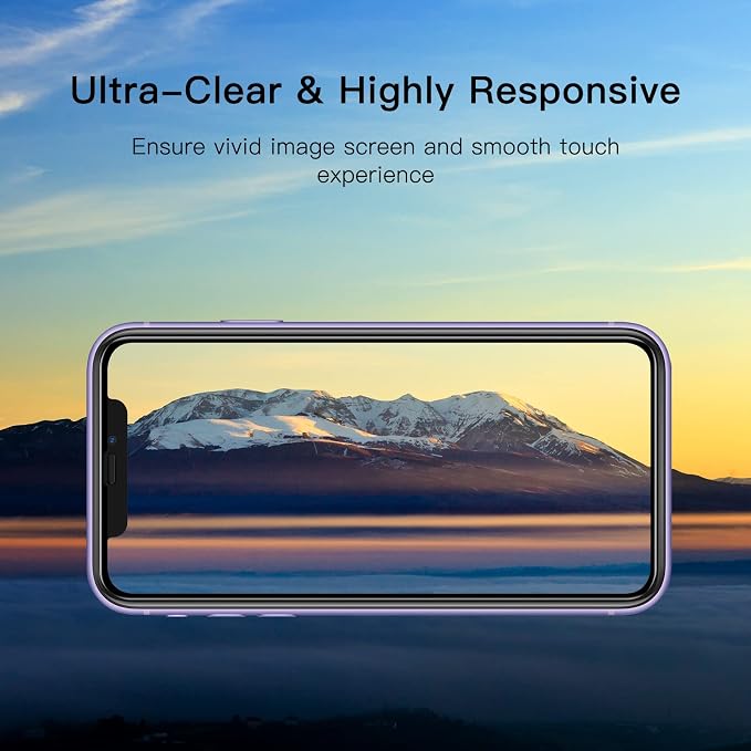 JETech One Touch Install Screen Protector for iPhone 11/XR 6.1-Inch Full Coverage Tempered Glass Film Auto Alignment Tool Kit HD Clear 2-Pack