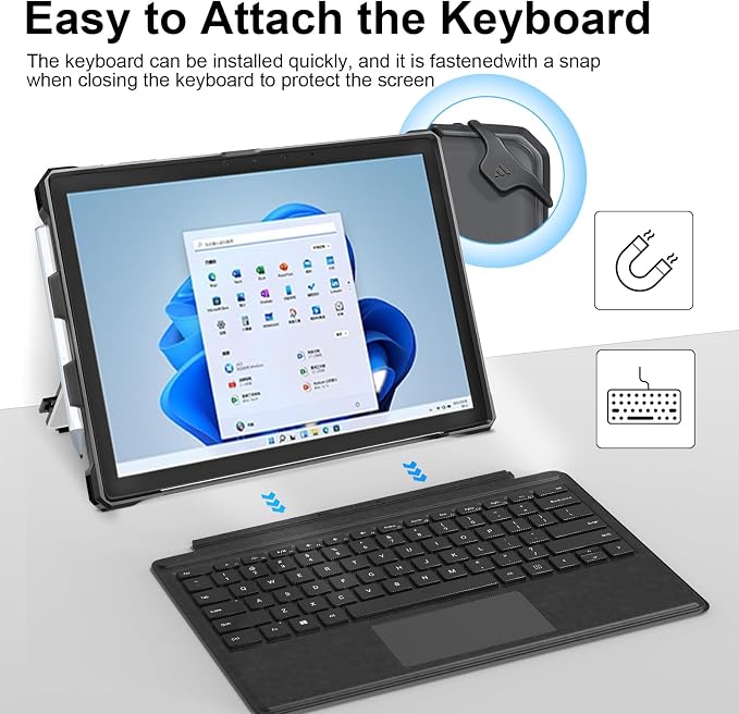 Case for 12.3 Microsoft Surface Pro 7+/7/6/5/4 Protective Rugged Cover Case with Surface Pen Holder and Hand Strap Compatible with Surface Pro Type Cover Keyboard (Black)