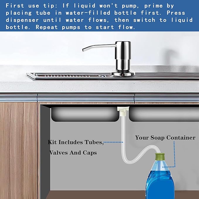 Soap Dispenser for Kitchen Dish Sink Built in Soap Dispenser Pump Chrome Platingd with 47" Extension Tube Kit