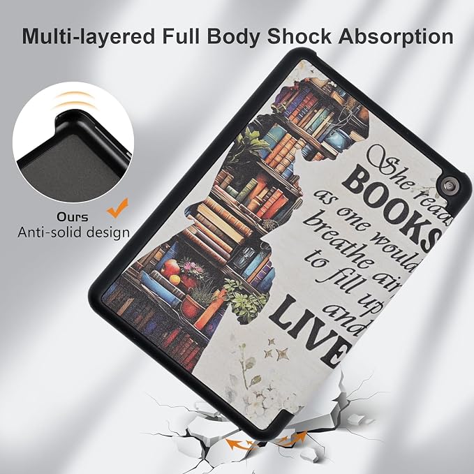 Case for All-New Fire 7 Tablet (12th Generation 2022 Release) Book Reading Lovers Gifts Lightweight PU Leather Stand Protective Cover with Auto Sleep Wake