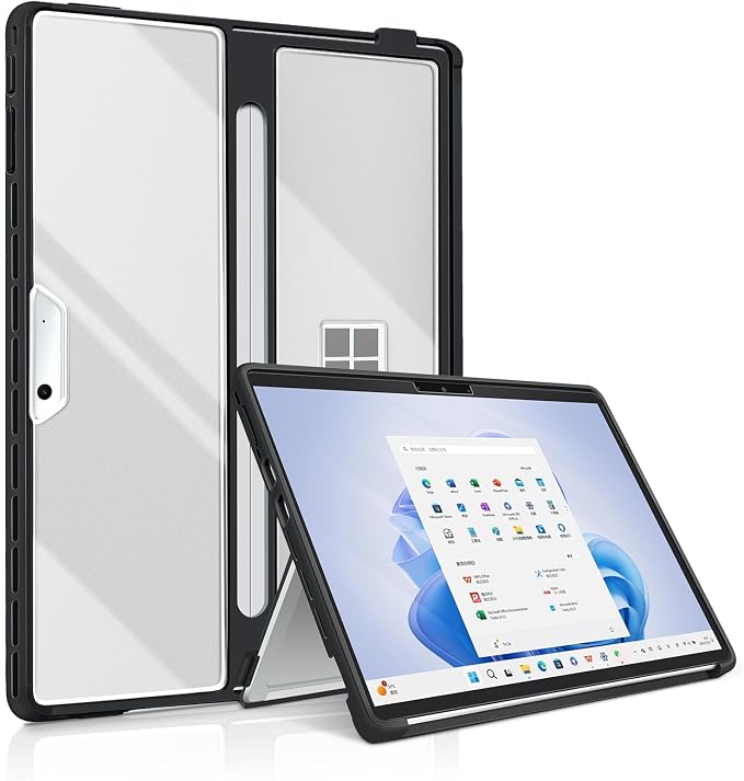 Case for Microsoft Surface Pro 11/10/9/8 13-Inch All-in-One Rugged Case - Compatible with Type Cover Keyboards (Transparent)