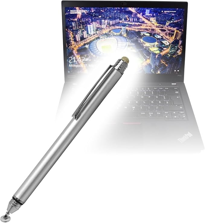 BoxWave Stylus Pen Compatible with Lenovo ThinkPad P14s (20S4) - DualTip Capacitive Stylus Fiber Tip Disc Tip Capacitive Stylus Pen - Metallic Silver