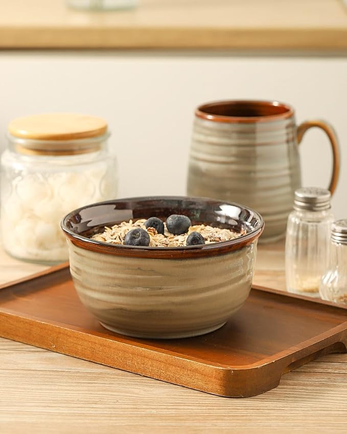 Hasense Ceramic Soup Bowls Set of 6, 20 Ounce Cereal Bowls for Serving,Oatmeal, Rice, Desserts, Salads, and Pasta, Serving Dishes for Entertaining, Microwave and Dishwasher Safe, Light Grey