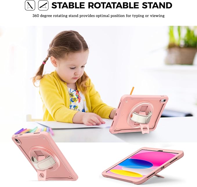 ProCase Rugged Case for iPad A16 11th Gen 2025/iPad 10th Gen 2022 -Black | Heavy Duty Shockproof Rugged Kids Cover with Hand Strap 360 Degree Rotatable Kickstand Protective for iPad 11/10