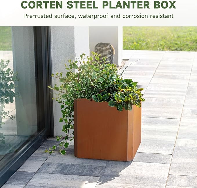 Corten Steel Planter Box-26"x26"x26"-Large Square Planter Matel -Outdoor Indoor- Heavy Duty Rustic Tall Planter Flower Pot Commercial Residential for Patio Porch Deck Home Backyard
