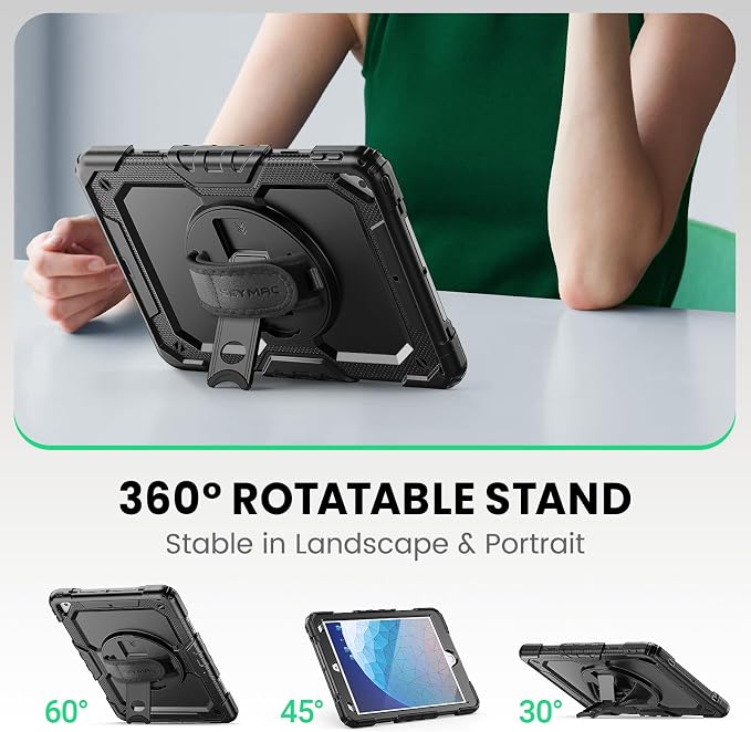 SEYMAC Case for iPad Air 3/ Pro 10.5 inch/Air 3rd Generation 10.5'' Black | Heavy Duty Shockproof Protective Built-in Screen Protector 360° Rotating Stand Hand/Shoulder Strap