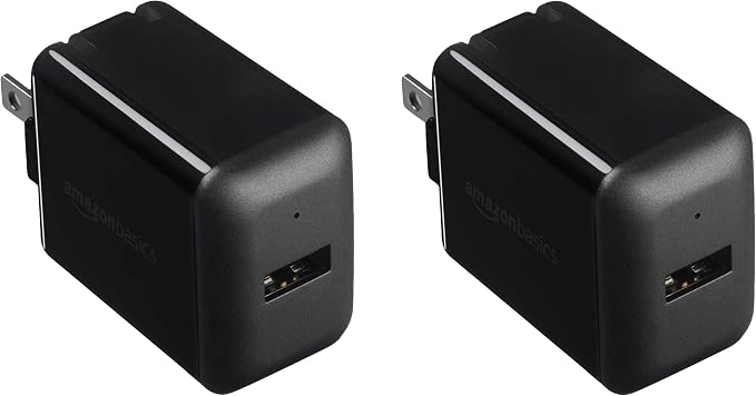 Amazon Basics 24W Two-Port USB-A Wall Charger for Multiple Devices Space-Saving Design 12W 2.4A per Port for iPhone 16/15/14/13/12/11/X Samsung and More Black