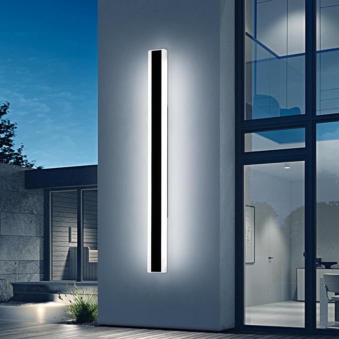 Mikeru 57inch Long Led Wall Light, 6000k Cool White Modern Outdoor Wall Light Ip65 Waterproof Black Acrylic Porch Exterior Lighting Fixtures, Exterior Wall Mount Lights for Garage Front Door