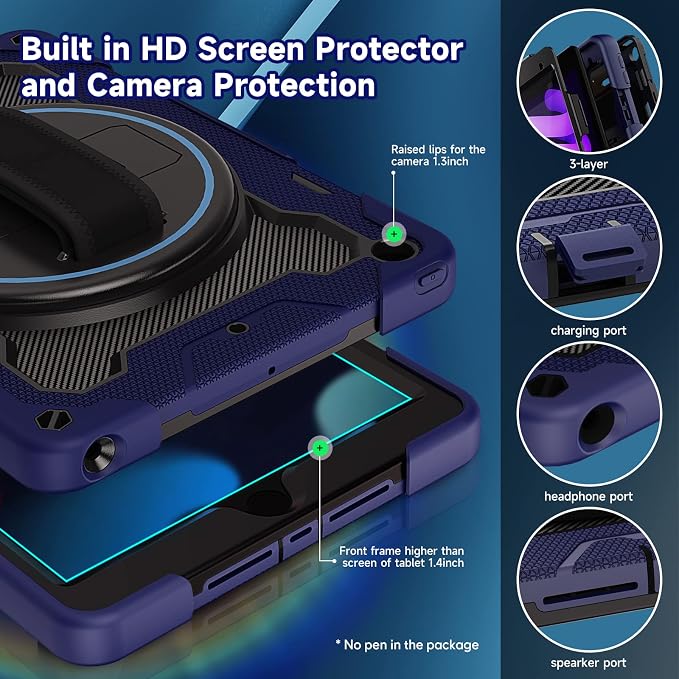 for iPad 9th 8th 7th Gen Case 10.2 inch with Screen Protector | 360° Rotating Kickstand Hand Strap Shoulder Strap Heavy Duty Military Grade - Kids Friendly