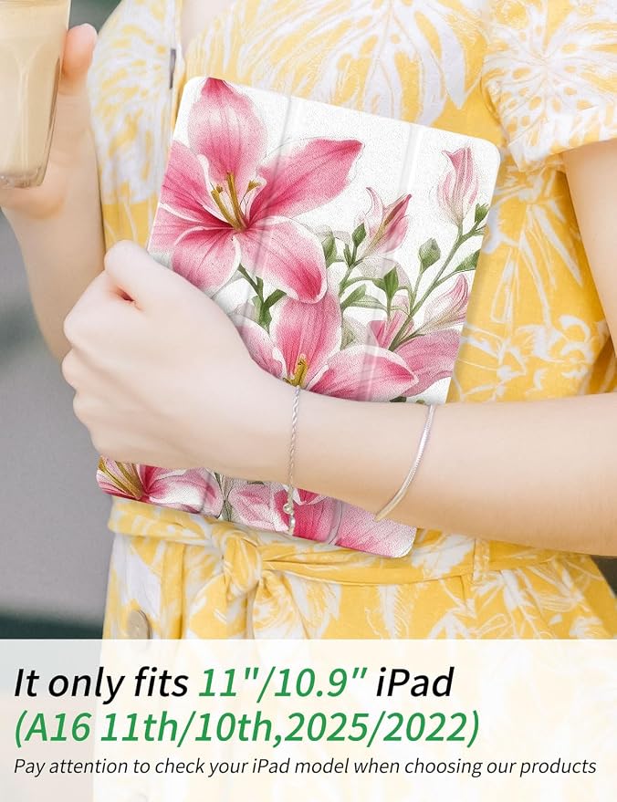 Case for iPad 9th/ 8th/ 7th Generation Case 10.2&amp10.5 Inch (2021/2020/2019 Release) Slim Lightweight Soft Trifold Back Cover with Pencil Holder &amp Auto Sleep/Wake Cover Cherries Cheetah Bows