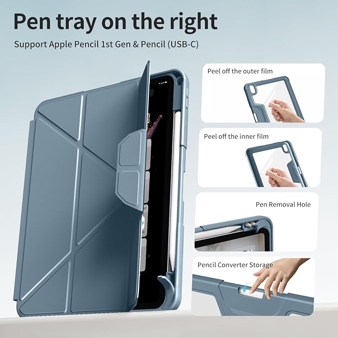 Case for iPad (A16) 11th Gen 11'' 2025/iPad 10th Gen 10.9'' 2022 | Shockproof Protective Cover with Pencil Holder Multi-Angle Stand Clear Back Support Touch ID &amp Auto Sleep/Wake (Black)