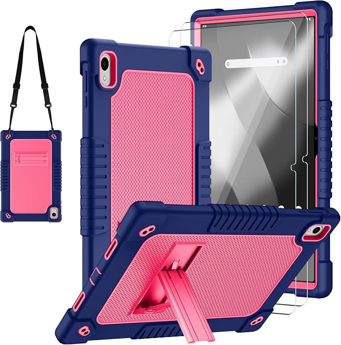 for Onn. 12.1 Tablet Pro 2024 Model Tablet Case with 2 Pcs Screen ProtectorHeavy Duty Shockproof Stand Shoulder Strap Case for Walmart Onn 12.1 2024 Model:100146663 (Black/Blue)