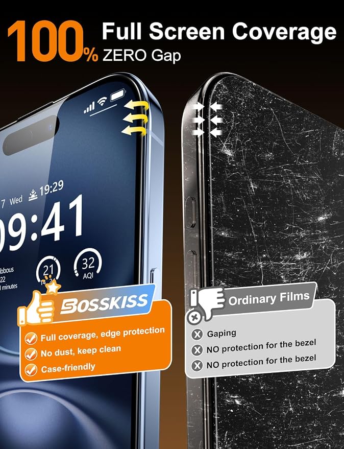 BossKiss for iPhone 11/iPhone XR Screen Protector TOP 9H Hardness Military Grade Shatterproof HD Tempered Glass Full Coverage Anti-Scratch Easy Installation Case Friendly 2 Pack