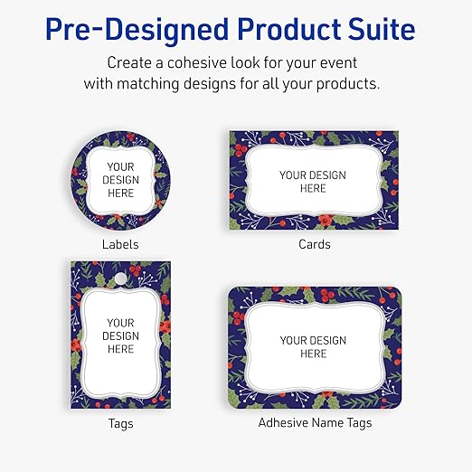 Avery Printable Christmas Adhesive Name Badges, Rectangle, 2-1/3" x 3-3/8", Pre-Printed Navy Border with Silver Metallic Frame Design, Matte White, Laser & Inkjet Compatible, 80 Total
