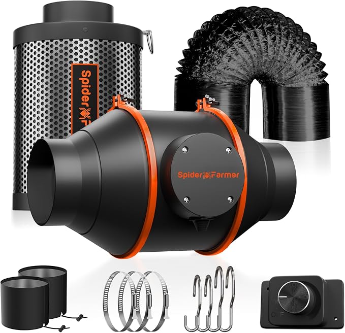 Spider Farmer Air Filtration Kit 4 Inch, Inline Duct Fan