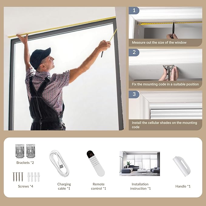 Boolegon Motorized Blinds with Remote, 100% Blackout Smart Blinds, Automatic Cellular Shades for Windows, Rechargeable Electric Honeycomb Shades for Home,Blackout Beige,Custom Size