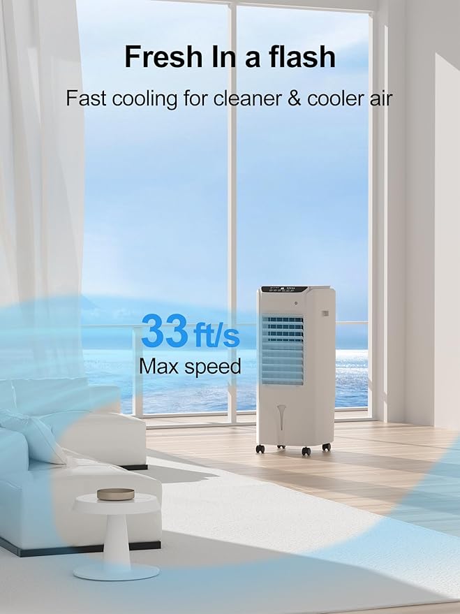 Landeagle 32" Swamp Cooler Air Conditioner,1800CFM Evaporative Coolers with 4.2 Gal Tank,110°Oscillation Portable Room with 12H Timer, Cooling Fans that Blow Cold Air for Bedroom Indoor, White