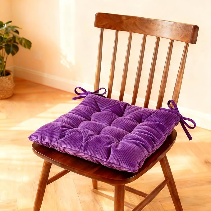 Square Seat Cushion for Kitchen Dining Chairs, Soft & Comfortable 15.5" x 15.5" Chair Pads, 6 Packs, Purple