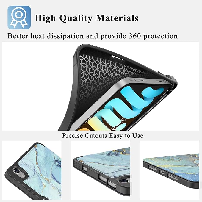 Case for iPad mini 7 (A17 Pro) 2024/Mini 6 2021 8.3-Book Black | Slim Lightweight Folio Stand Case Auto Wake/Sleep Soft TPU Back Cover with Pencil Holder for iPad mini 7th/6th Generation