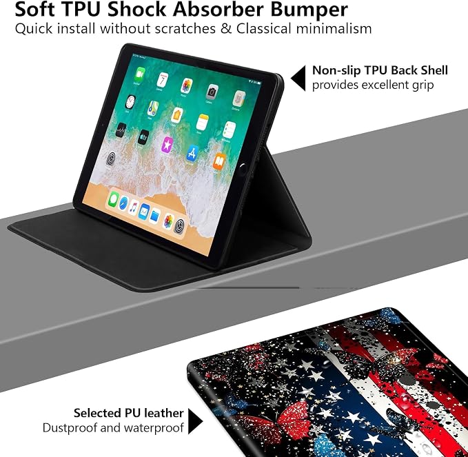 for iPad Air 13 Inch Case (M3/M2-2025/2024 Release) Slim iPad 13 Protective Case with Stand Hard Back Shell for iPad Air 13 Auto Wake/Sleep 1776 American Flag with Bullets