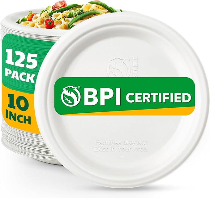 Joyborn Heavy Duty Compostable Paper Plates 9 Inch, Natural, 125 Pack