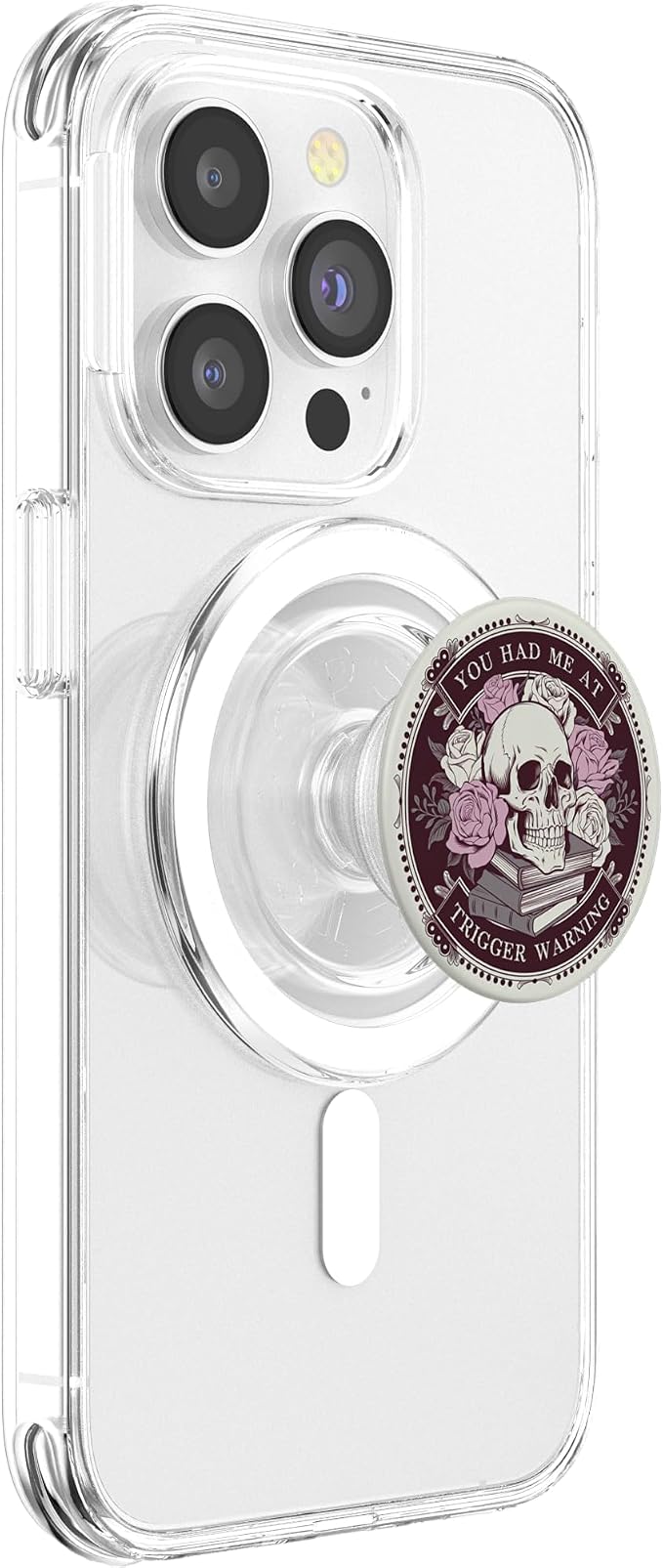 Librarian Skeleton Trigger Warning Book Reading Lover Floral PopSockets Adhesive PopGrip