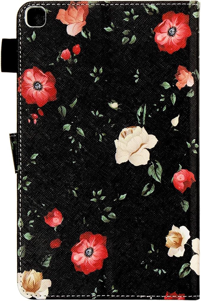 for Galaxy Tab A 8.4 Case 2020 Model (SM-T307/T307U) with Pencil Holder Pockets Multi-Angle Viewing Folio Stand PU Leather Shockproof TPU Cover for Samsung Tab A 8.4 T307 Black Rose Flower