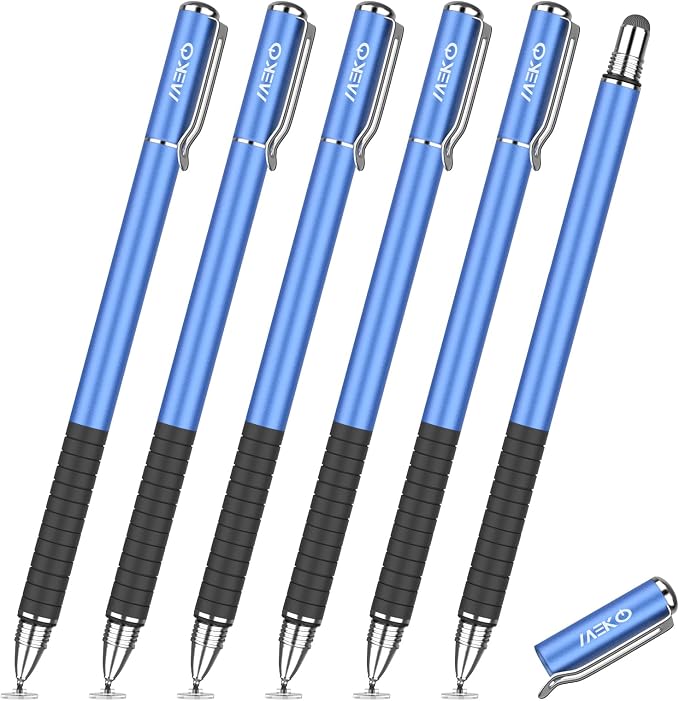 MEKO Stylus Pen for Touchscreen 2-in-1 Universal Stylus 6Pcs | MEKO 1st Gen Stylus Fiber &amp Disc Tips High Precision Work for iPad iPhone Android Tablets All Touch Screens-Black