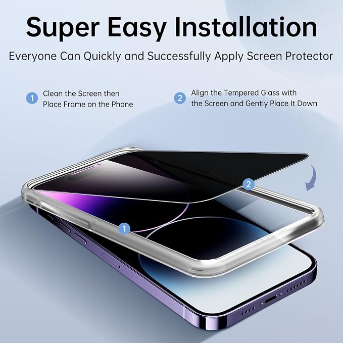 SYNCWIRE Privacy Screen Protector for iPhone 14 Pro Max with Easy Installation Kit [Military-Grade Protection] 9H Shatterproof Full Coverage Anti-Spy Tempered Glass 6.7 inch [2-Pack]