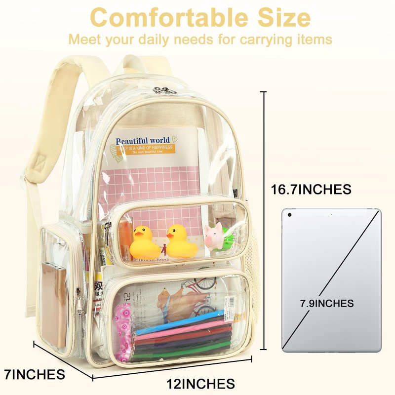 BTOOP Clear Backpack Heavy Duty Transparent Backpack 17" See Through Bookbag for College Work Festival Security with Padded Strap Large Capacity