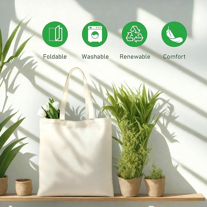 MOLOVA 1-6 Pack Available Premium Canvas Reusable Tote Gift Bags,Made of Natural Canvas with Handle,Work,DIY,Shopping(1 Pack)