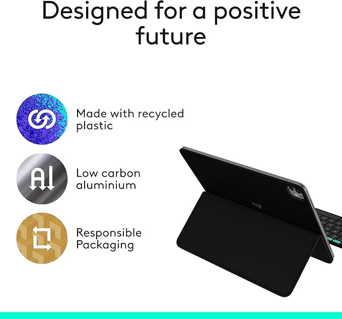 Logitech Flip Folio, Keyboard Case for iPad Pro 13-inch (M4 & M5) & iPad Air 13-inch (M2, M3 & M4) (2024, 2025 & 2026) - Protective & Stowable Bluetooth Keyboard Case, Multi-Device - Midnight Black