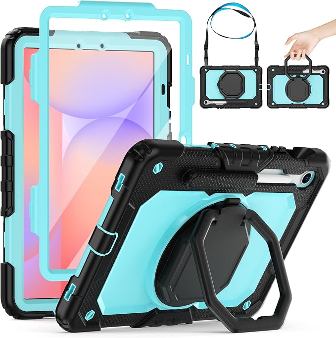 HXCASEAC Case for Galaxy Tab S10 lite / S10 FE / S9 FE 10.9 Inch Shockproof | 360° Rotating Stand | S Pen Holder | Screen Protector | Shoulder Strap | Samaung S10 Lite Tablet Case Kids Black