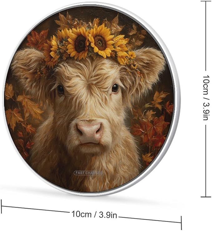 Highland Cow Sunflower Vintage Universal Phone Charger Magnetic Charging Pad with USB Cable