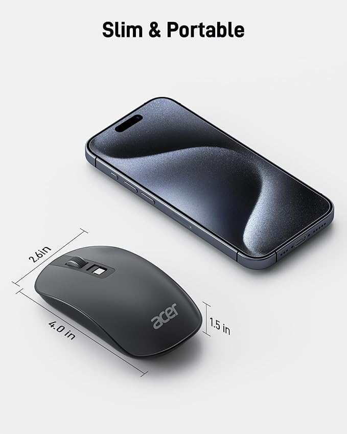 acer Computer Mouse Wireless, 2.4G Slim USB Wireless Mice with USB Receiver, Small Sized Hands, 800/1200/1600 Adjustable DPI Optical Laptop Mouse with 4 Buttons, Portable for Laptop, Desktop, PC