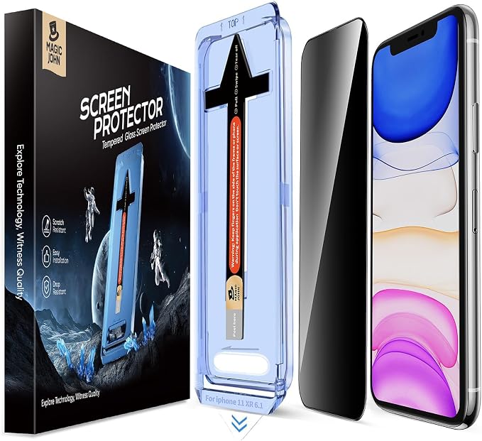 MAGIC JOHN 2 Pack for iPhone 11/iPhone XR 6.1 inch Privacy Glass Screen Protector Auto Dust-Elimination Installation Bubble Free HD Clear Easy Installation