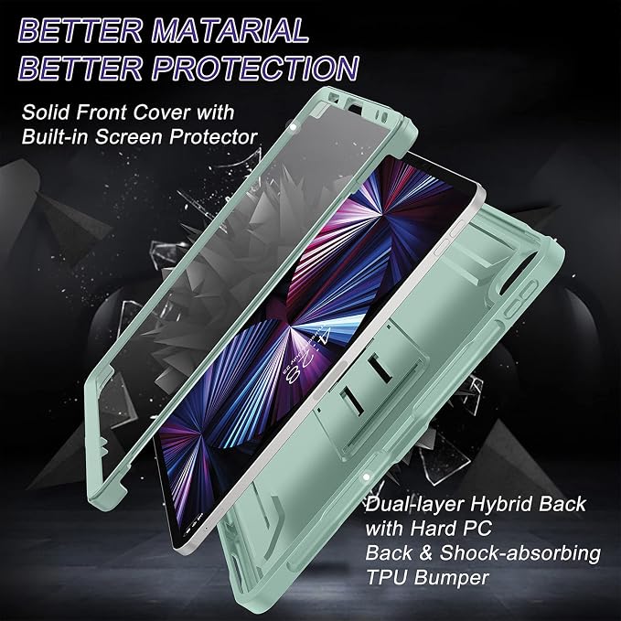 Soke Case for iPad Pro 11 Inch 2022/2021/2020/2018/iPad Air 5th/4th GenerationBuilt-in Screen Protector - Support 2nd Apple Pencil Charging - Heavy Duty Rugged Protective Kickstand Case - Black