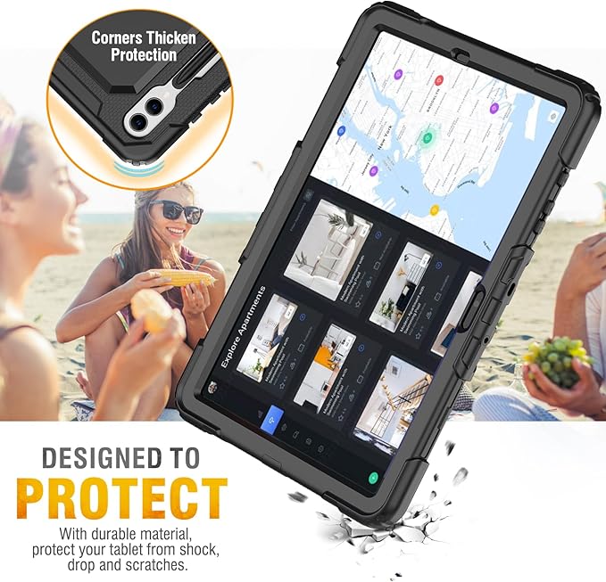 HXCASEAC Case for Samsung Galaxy Tab S7 FE 5G 12.4 inch, Protective with Screen Protector/Hand Strap/S Pen Holder, Heavy Duty Design for Samsung Galaxy S7 FE Tablet Case - Black