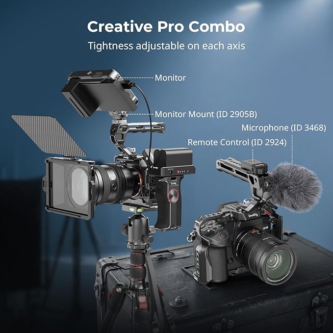 SMALLRIG Top Handle with Monitor Mount Kit, with 3/8"-16 Locating Holes for ARRI, 5 Built-in Cold Shoe, 360° Swivel and 180° Tilt Adjustable Monitor Holder with Thumbscrew, Anti-Twist Design - 5322