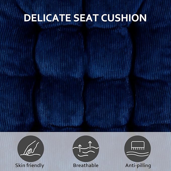 Square Seat Cushion for Kitchen Dining Chairs, Soft & Comfortable 15.5" x 15.5" Chair Pads, 6 Packs, Dark Blue