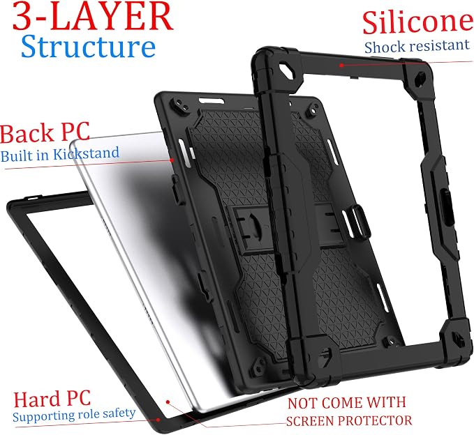 case for Dragon Touch Notepad K10 MAX10 Plus Case Built in Stand Shoulder Strap for FEONAL K118 K101 Veidoo T80 Plus 10.1 inches Tablet (Black/Black)