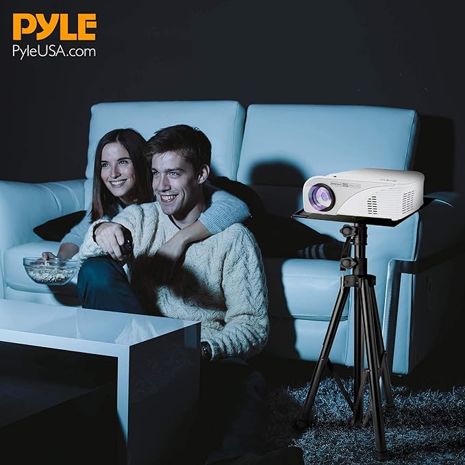Pyle Projector Stand Tripod, Height Adjustable 28"-46" Portable Laptop and DJ Equipment Stand with Angle Tilt Tray, Heavy Duty Metal Construction, Foldable Design, 20" x 16" Platform