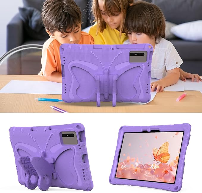 for Samsung Galaxy S9/S9FE/S8/S7 11 Butterfly Wings Kickstand Kids Girl Tablet Case EVA Material Light Weight Shockproof Kids Case for Lenovo M11 Xiaomi PDA 5/6 Redmi Pad SE (Blue)